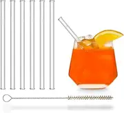 HALM Glass Straws - 6 Reusable 6 inch clear Drinking Straws short + Plastic-Free Cleaning Brush - Made in Germany - Dishwasher Safe - Eco-Friendly - Perfect for Tumbler