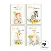 Baby Unisex Nursery Wall Art Decor Prints. Elephant, Safari, Love Stars. Set of4