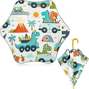 [ODAWA] Kid Umbrella Cute Dino Cars Umbrella for Toddler Boys Girls Stick Umbrella with Classic J Hook Curved Handle