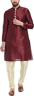 [Sojanya] Men's Dupion Silk Kurta with Contrast Loops X-Large Maroon