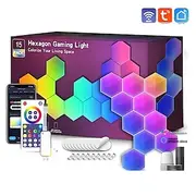 LED Smart Light Smart Hexagon Lights, DIY Hexagon Gaming LED Light with App Remote Control Music Sync RGBIC Wall Light Panels for Gaming Room, Bedroom, Living