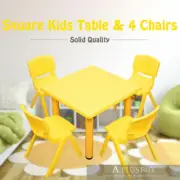 60x60cm Yellow Kids Children Playing Nursing Study Desk Table & 4 Yellow Chairs