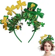 [Generic] Shamrock Hairband - Green St.Patrick's Day Cloverleaf Headbands - Irish Hairband Holiday Costume Hair Accessories With Bowler Hat For Celebrating St. Patrick's Day