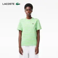 在飛比找momo購物網優惠-【LACOSTE】女裝-寬鬆條紋棉質短袖T恤(綠白條紋)