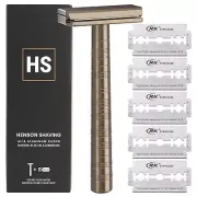 Reusable Tan Safety Razor with Superior Rigidity & Easy Clean Design - 5 Blades