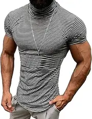 [JEShifangjiusu] Men'S Slim-Fit Short-Sleeve Blouse Fashion Cotton Turtleneck T-Shirt Muscle Undershirt Pullover Solid Tops