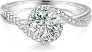 [KRKCLIFE] Moissanite Ring, Engagement Rings for Women, Promise Rings With 14K White Gold Plate, D Color VVS1 Simulated Diamond Wedding Bands 925 Sterling Silver Eternity Rings Diamond Rings ( 0.5-1.5 Carat, Size 5-8 )