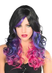 Ada Deluxe Black and Purple Curly Womens Wig