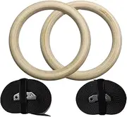Workout Rings - Wood ABS Gymnastic Rings, Sturdy Pull-Up Rings, Fitness Rings | Adjustable Buckled Straps for Bodyweight Training Home Gym Aerobics Durable Grip Ring Set Wood+ABS+Nylon 2.8cm Size