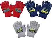 [Gfamous] Stretch Full Finger Gloves 3 Pairs Warm Knitted Gloves Children's Gloves Winter Warm Knitted Gloves Full Finger Stretch Gloves for Years Old Children School Outdoor Play, Red Blue Grey, 20 x