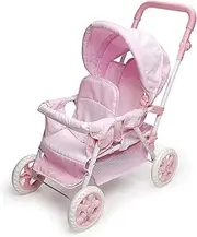 Badger Basket Folding Double Doll Front-to-Back Stroller Fits American Girl Dolls, Pink/White