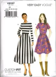 Vogue V9197 Misses 14 to 22 Fitted and Flared Dresses with Belt Uncut Pattern
