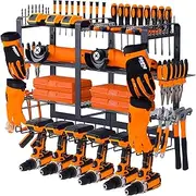 ATSKIM 4 Layers Large Power Tool Organizer Wall Mount, Weight Capacity 180+LBS Cordless Tool Organizer with 6 Drill Holder, Heavy Duty Metal Power Tool Storage Rack for Garage (BLACK)