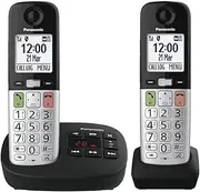 Panasonic Digital Cordless Phone with Answering Machine, Large Display, Hearing Aid Compatibility, Torchlight, Black & Silver (KX-TGU432AZB)