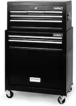 7-Drawer Black Tool Chest & Trolley, Lockable Storage Cart Workshop Rolling Cabinet Tool Box Chest Organiser, 3" Swivel Wheels with Brake