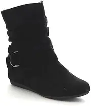 [BESTON] Women's Fashion Calf Flat Heel Side Zipper Slouch Ankle Boots