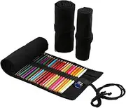 Misgirlot Pencil Roll Wrap,Canvas Pencil Roll Colored Pencil Holder Case for Adults (No Pencils) Roll Up Pencil Case Paint Brush Storage Pouch for Artist Painter Student(Black,72-Slots)