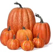 Fall Pumpkin Decor 7 PCS Large Orange Fake Pumpkin Fall Decorations, Artificial Pumpkins Harvest Faux Foam Pumpkins for Fall Autumn Halloween Thanksgiving Decorations Outdoor