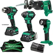 [Metabo HPT] MultiVolt™ 18V Cordless Drill, Impact Driver, Jigsaw and Flashlight 4-Piece Combo Kit, Includes 2-18V 2.0Ah Batteries, Tool Warranty