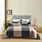 100% Cotton Large Check Pattern Quilt Doona Duvet Cover Set (Queen)