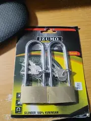 Izumo 50mm 2-Pack Long Shackle Solid Brass Padlock/Gold/ New In Package