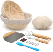 Bread Proofing Basket Set 2 8 Inch and 9 Round, Ratten Bowls with Making Tools