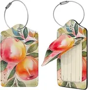 [STVYUKL] Colorful Peach Watercolor Design Luggage Tags 2 Pcs for Suitcase Waterproof Leather Suitcase Tags Privacy Cover Name Id Label and Metal Loop Baggage Tags for Women Men Travel