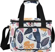 Large Capacity Zippered Cooler Bags for Hot and Cold Food, Tropical Leaves and Toucan, Reusable Bags with Handles for Travel Lunch, Camping, Beach (Navy Blue)
