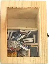Miniature Book Library Decoration, Pocket Anxiety Bookshelf with 60 Mini Books, Handmade Antique Style Storage Display (Wood)