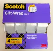 Scotch Gift-Wrap Tape QTY of 4 850" Jumbo Rolls Satin Finish 3400" Total