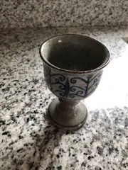 Studio Pottery Wine Glazed Goblet Tan&Blue