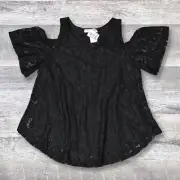 Chris & Carol Jenny Black Lace Overlay Shirt NEW Women S Cold Shoulder Loose Top