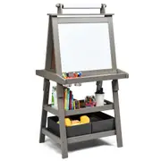Giantex 3 in 1 Kids Standing Art Easel Dual-sided Dry-Erase Whiteboard Chalkboard Paper Roll Holder w/ Storage Boxes Gift Grey