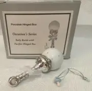 Porcelain Hinged Box Baby Rattle with Pacifier Trinket Midwest PHB New in Box