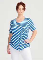 [Taking Shape] Taking Shape Natural Asymmetric Stripe Top Size 18 in Blue / White, Cotton - Plus Size Women's Clothing Blue / White