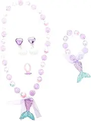 ERINGOGO Jewelry Set Mermaid Tail Pearl Necklace Ring Wrist Chain and Ear Drops