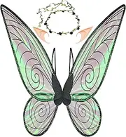 U-Goforst Butterfly Fairy Wings for Adults,Sparkle Angel Dress Costume Women Girls Halloween Cosplay Accessary with Flower Crown Elf Ears Black