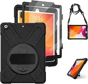 iPad 9th 8th 7th Generation Case Cover iPad 10.2 Case 2021/2019/2020 with Screen Protector, Herize Heavy Duty Hard Durable Shockproof Protective Case with Kickstand,Handle Hand Strap, Shoulder Strap