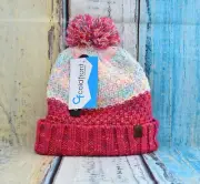 Girls Cold Front Abigail Cuff Hat Beanie Pom OSFM Multicolor Plush Lined New