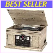 Retro Bluetooth Multimedia Player with Built-In Speakers - Elegant Farmhouse Oak