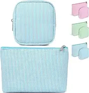 2PCS Small Makeup Bag for Purse Cute Make up Bag with Mini Cosmetic Bag with Slip-in Pockets Candy Stripes Makeup Pouch Birthday Gifts (Blue)