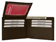 Brown Genuine Leather Mens Bifold Wallet 12 Credit Card ID Flap Top Front Pocket