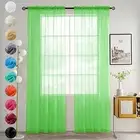 Solid Sheer Rod Pocket Curtain Voile 52"W x 90"L (Pack of 2) Grass Green