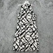 Cynthia Rowley 100% Linen Halter Dress NWT Women's 8 Black White Tie Dye Beach