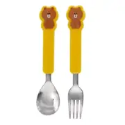 Line Friends Brown Yellow Spoon Fork Set for Kids Cutlery Cute Design Utensils