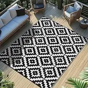 Outdoor Rug, 5x8 ft Waterproof Reversible Patio Plastic Straw Rugs, for Decor Clearance Outside Large RV Camping Area Carpet Mat for Porch Deck Balcony Pool Backyard Picnic Beach Camper Door (Black)