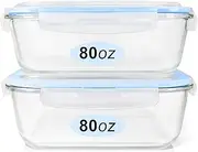 [EcoEvo] Glass Food Storage Containers Set, Large Size Glass Containers with Lids, BPA-free Locking lids, 100% Leak Proof Glass Meal Prep Containers, Freezer to Oven Safe (2 Pack of 80oz)