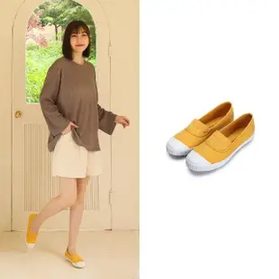 【FUFA Shoes 富發牌】韓系素面鬆緊懶人鞋-芥黃 1A33 大尺碼女鞋(女鞋/女懶人鞋/帆布鞋/休閒鞋/平底鞋)