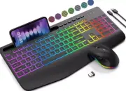 Wireless Keyboard and Mouse Combo, 9 Backlit Effects, Wrist Rest, KL3PRO - BLACK