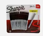 Sharpie Permanent Markers 24 Fine Point Black + 1 Metallic Autographs 25 Ct